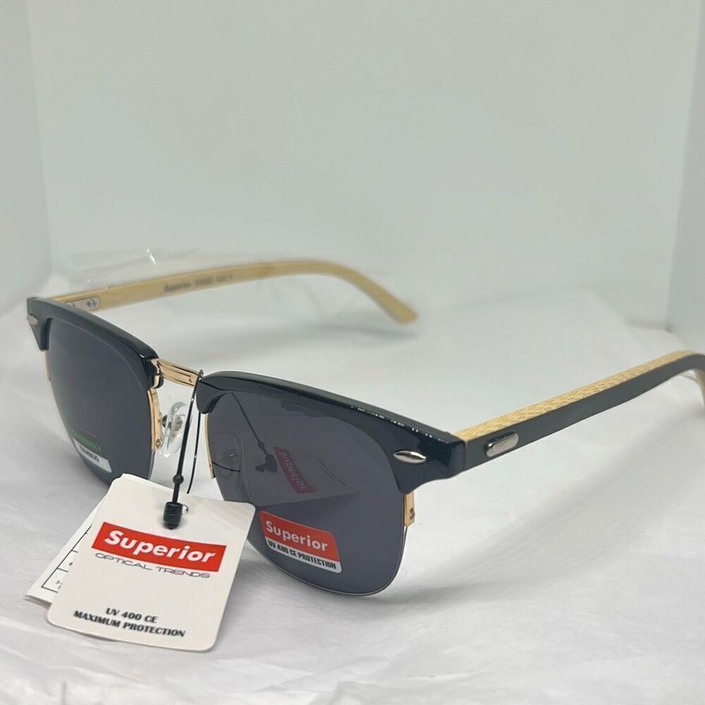 Superior Optical Trends Clubmaster-Style Sunglasses – Bamboo Arms – UV400 Maximu